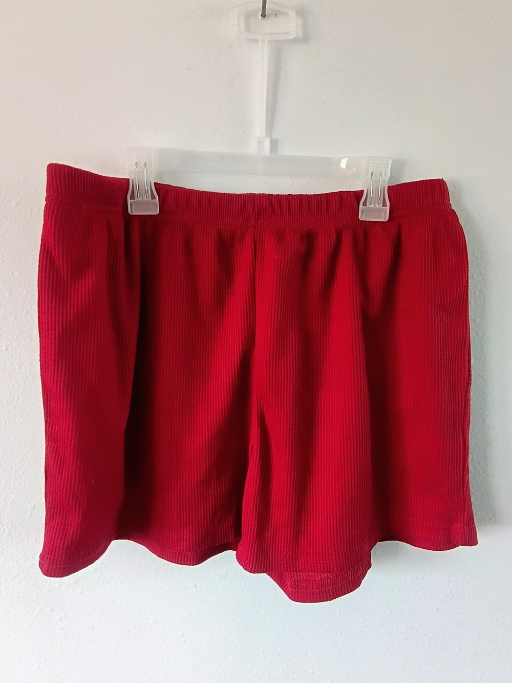 Ekouaer Womens Large Red Ribbed Knit Lounge Shorts Elastic Waist Pull On Pockets
